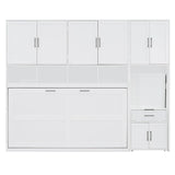 Harper & Bright Designs Twin Size Murphy Bed, Wooden Twin Wall Bed Frame with Closet, Drawers & Desk, White Harper & Bright Designs