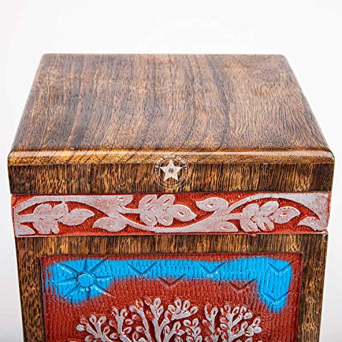 STAR INDIA CRAFT SIC Rosewood Hand Engraved Urn for Human Ashes Adult Female & Male or Pets, Peaceful Funeral Keepsake Decorative Wooden Box, Burial STAR INDIA CRAFT