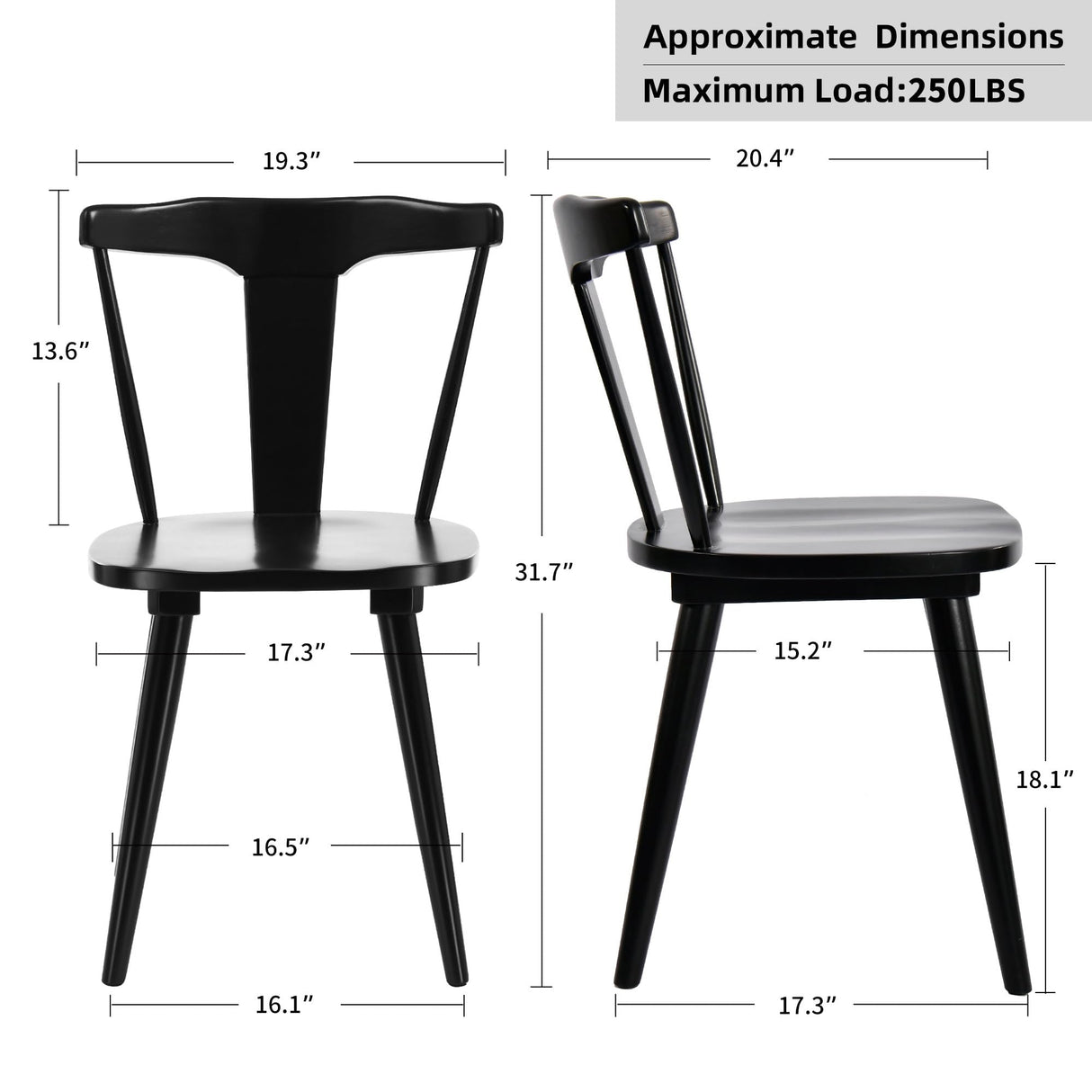 DUHOME Black Wood Dining Chairs Set of 2,Mid Century Wishbone Dining Chairs Oak Wooden Kitchen & Dining Room Chairs DUHOME
