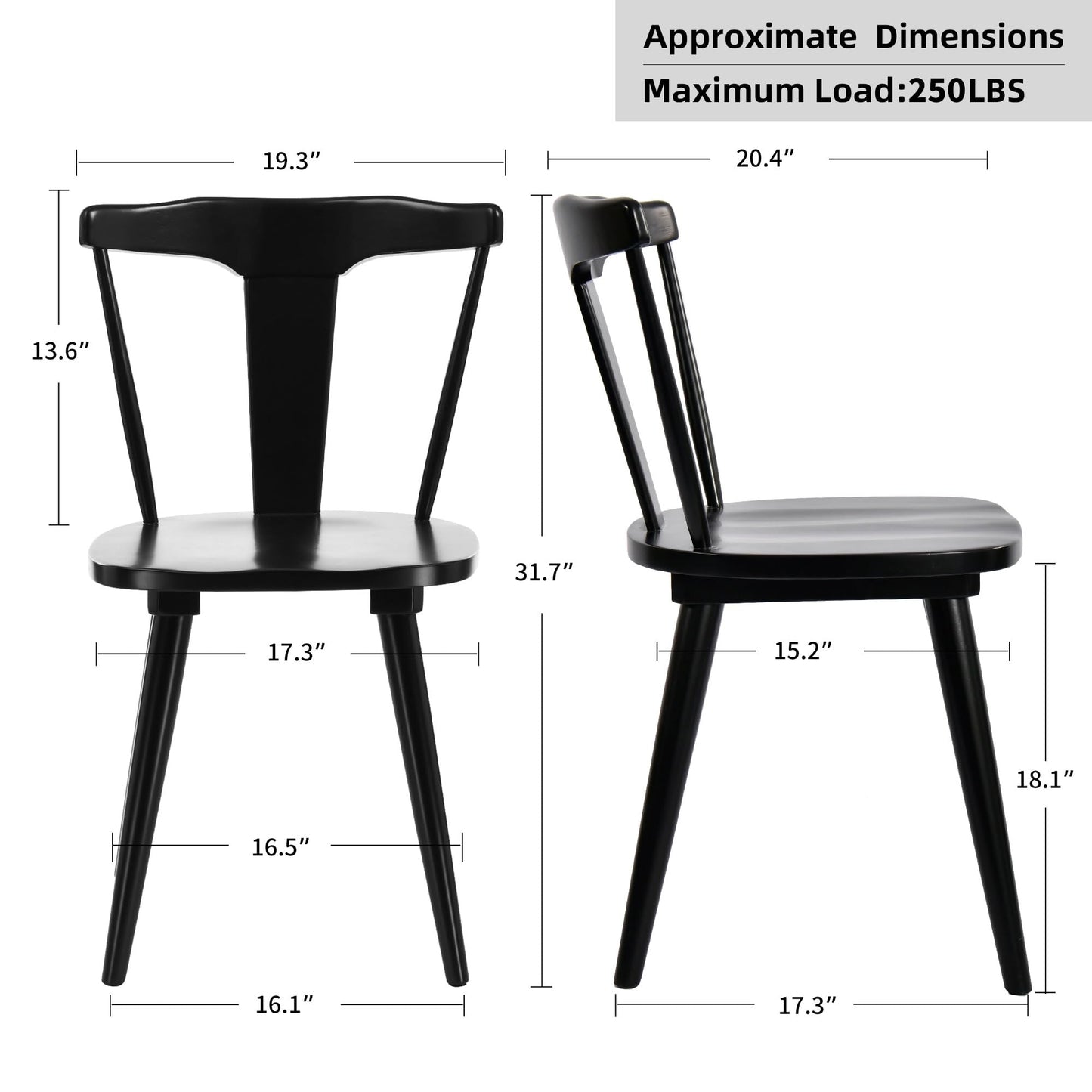 DUHOME Black Wood Dining Chairs Set of 2,Mid Century Wishbone Dining Chairs Oak Wooden Kitchen & Dining Room Chairs - WoodArtSupply