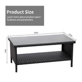 Outdoor Wicker Coffee Table Patio Furniture Garden Rattan 2-Layer Glass Table with Storage and Furniture Cover, Black Rattaner