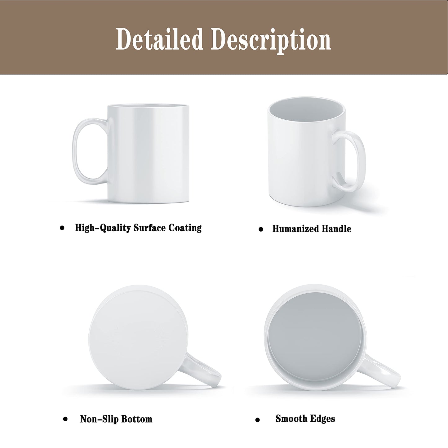 TANGLONG Sublimation Mugs Sublimation Mugs Blank Tazas Para Sublimacion White Ceramic Sublimation Cups Bulk Mugs for Coffee Tea Latte Hot Cocoa 11 oz Set of 12