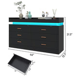 Hlivelood 6 Drawer Dresser with LED Light, Modern Chest of Drawers for Closet, Wide Drawer Organizer Cabinet for Bedroom, Living Room, Entryway, Hallway(Black) Hlivelood