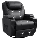 Recliner Chair, 360° Swivel Rocker Chair for Adults, Rocking Recliner Chair with Massage, Comfy Single Sofa with Side Pockets Cup Holders for Living Room, Bedroom, Nursery (Leather, Black) Furmax