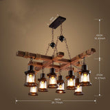 8 Lights Industrial Wooden Hanging Lighting Black Metal Chandelier Farmhouse Vintage Pendant Lamp Glass Lampshade for Pool Table Kitchen Island Bar Retro Ceiling Light Height Adjustable Fixture GHY