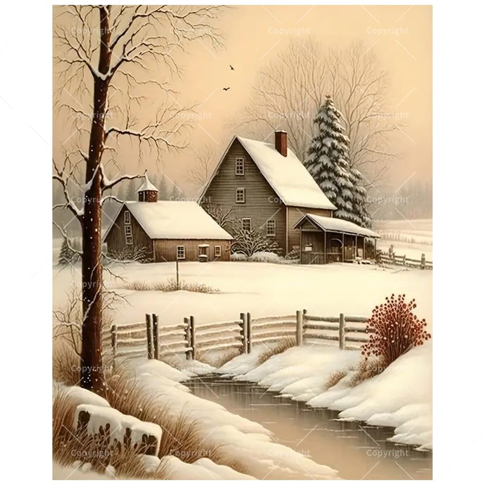 Winter Landscape Paint by Numbers Kit for Adults – DIY Snowy Farmhouse Scene Painting on Canvas 16x20 Inches, Acrylic Paint Set, Suitable for Beginners,Seasonal Art for Home Decoration/Gifts TAOPAOLAB