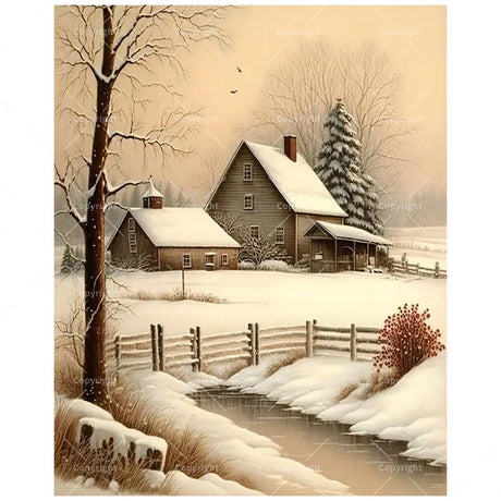 Winter Landscape Paint by Numbers Kit for Adults – DIY Snowy Farmhouse Scene Painting on Canvas 16x20 Inches, Acrylic Paint Set, Suitable for Beginners,Seasonal Art for Home Decoration/Gifts TAOPAOLAB