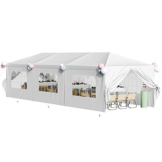 Flamaker Party Tent 10'x30' Outdoor Wedding Canopy Tents for Parties with Removable Sidewalls Heavy Duty Event Booths Waterproof Gazebo Shelter (White) - WoodArtSupply