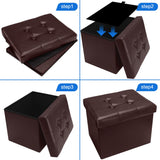 Bsketa Storage Ottoman, Folding Foot Stool with Thicker Foam Padded Seat Small Leather Storage Ottoman Bench Foot Rest for Living Room Foldable Coffee Table 17x13x13in,Brown Bsketa