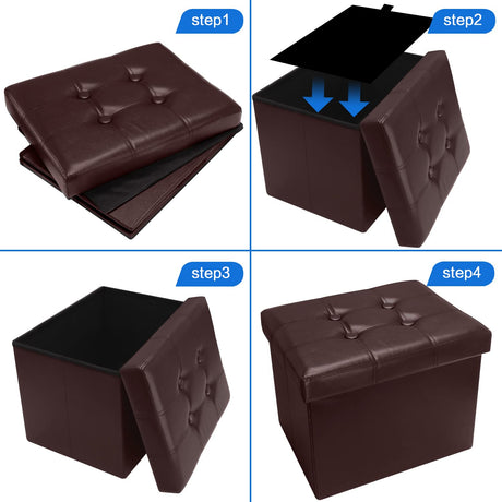 Bsketa Storage Ottoman, Folding Foot Stool with Thicker Foam Padded Seat Small Leather Storage Ottoman Bench Foot Rest for Living Room Foldable Coffee Table 17x13x13in,Brown Bsketa