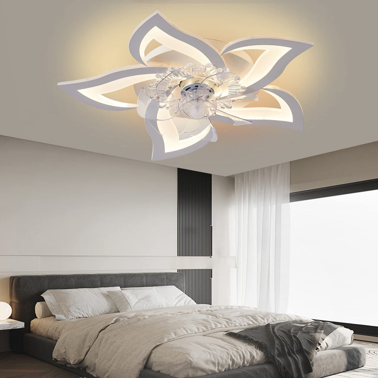 Bevenus Low Profile Ceiling Fan with Lights,110v Modern Dimmable Flower Shape, Remote Control/app Control,Timing 6 Gear Speeds Fan Ceiling Lamp. Bevenus