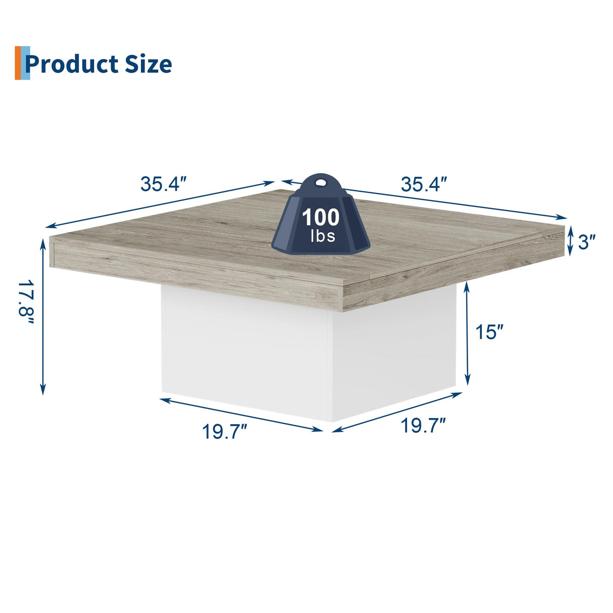 GarveeHome Square Coffee Table with Led Lights, 35 in Living Room Tables, Modern Coffee Tables with Plug-in 16-Color LED Lights, Cocktail Table for Home Office, Apartment, Reading Room GarveeHome