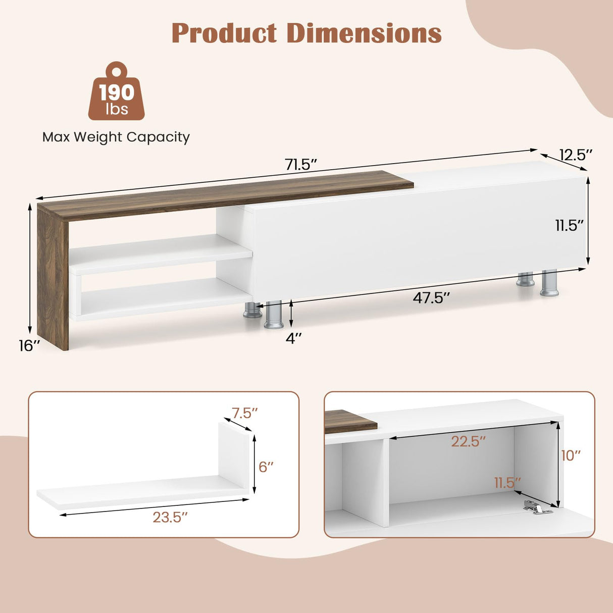 Tangkula White TV Stand with 2 Wall Shelves, Modern Entertainment Center for TVs up to 80 Inches, TV Cabinet with 2 Storage Compartments and Cabinet, Media Console Table for Living Room, Study (White) Tangkula