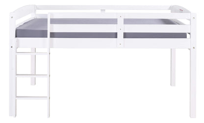 Camaflexi Tribeca White Solid Wood Low Loft Bed Frame with 14 Slats and Dual Center Support - WoodArtSupply