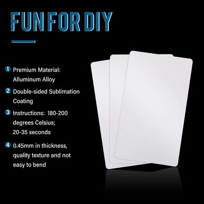 Sublimation Metal Business Cards 0.45 mm Thick 3.4 x 2.1 x 0.018 Inch White Aluminum Blanks Name Card for Custom Engrave Color UV Print (100 Pieces)