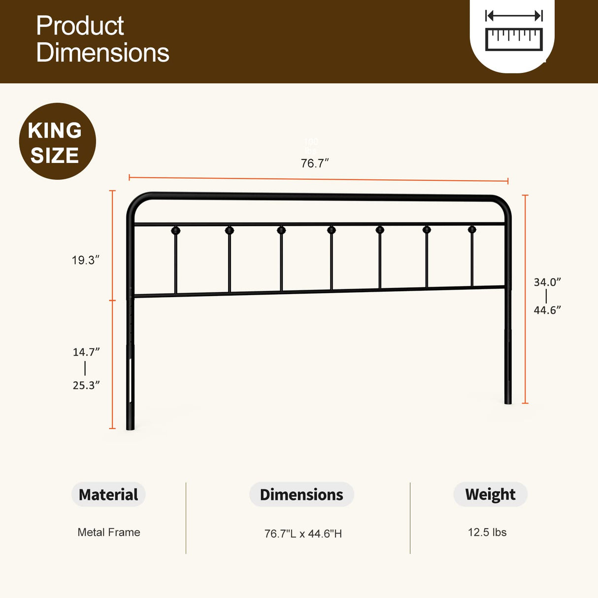 IKIFLY Metal King Size Headboard, Adjustable Height, Farmhouse Victorian Style, Easy Assembly, Steel Headboard Only for Bedroom, Black IKIFLY