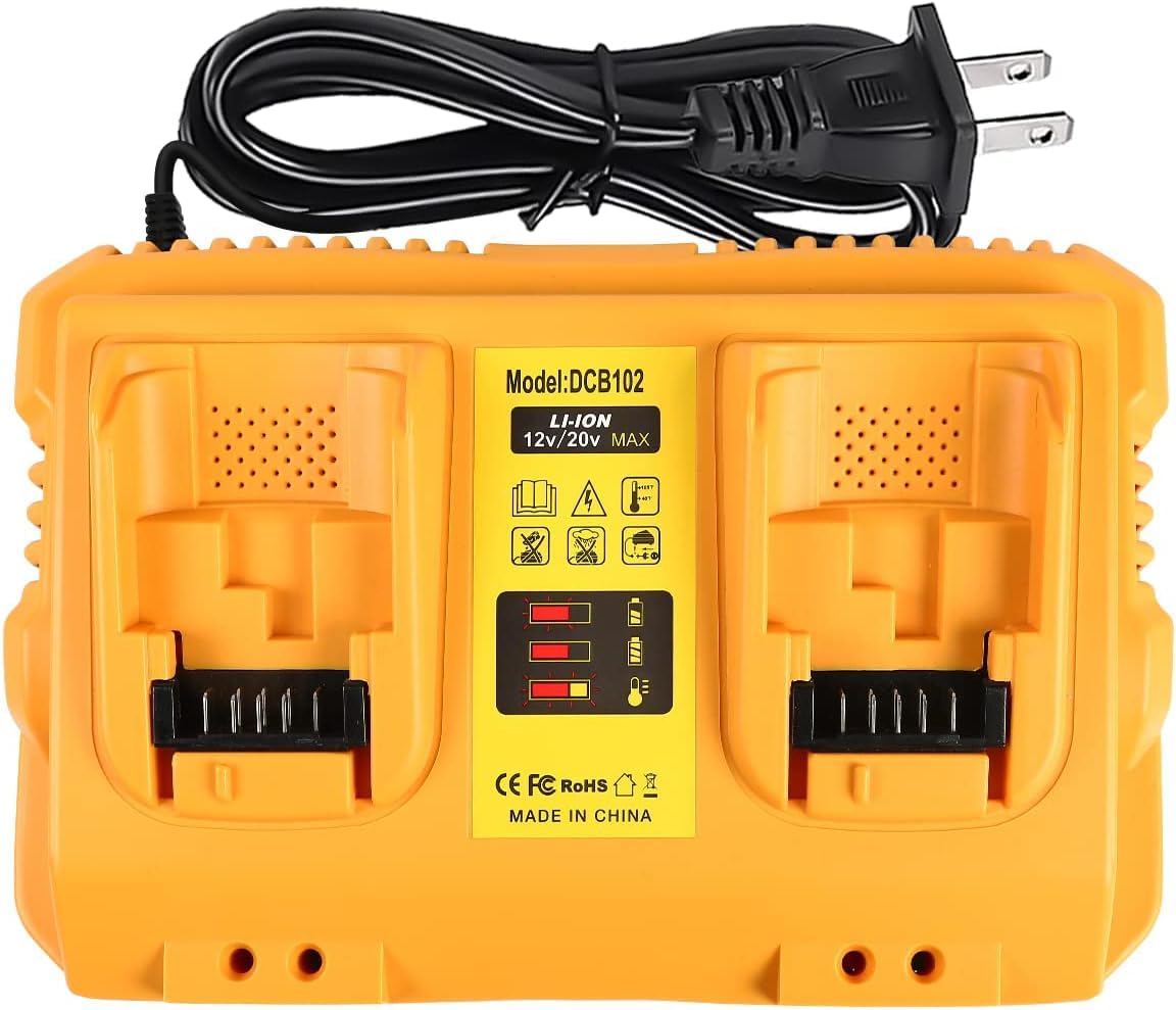 TeenPower 12/20V Max Battery Charger Replacement for Dewalt DCB102 Compatible with 12V 20V Max Lithium Battery DCB124 DCB203 DCB204 DCB606, 2-Port Simultaneous Charging TeenPower
