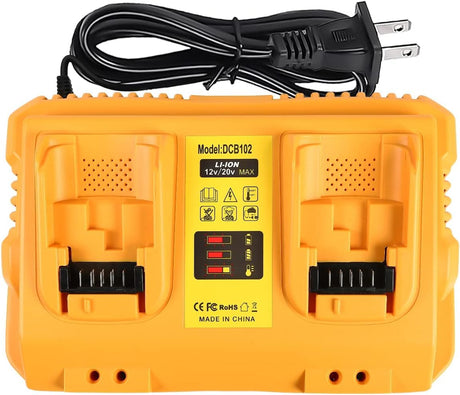 TeenPower 12/20V Max Battery Charger Replacement for Dewalt DCB102 Compatible with 12V 20V Max Lithium Battery DCB124 DCB203 DCB204 DCB606, 2-Port Simultaneous Charging TeenPower