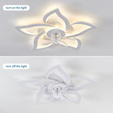 Ruibutrade White Flower Modern CeilingFans with Lights, Low Profile Ceiling Fan with Remote for Bedroom, Flush Mount Ceiling Fan with LED Dimmable Light,3-Colors, 6-Speeds, Timing Ceiling Fan Light Ruibutrade