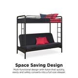 DHP Twin-Over-Futon Convertible Couch and Bed with Metal Frame, Ladder and Guardrails - Black DHP