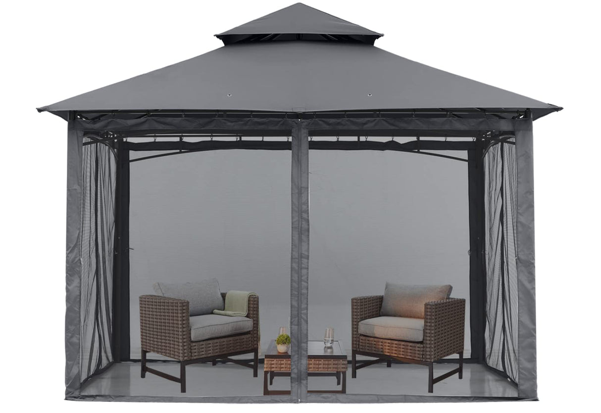 MASTERCANOPY Outdoor Garden Gazebo for Patios with Stable Steel Frame and Netting Walls (8x8,Dark Gray) MASTERCANOPY