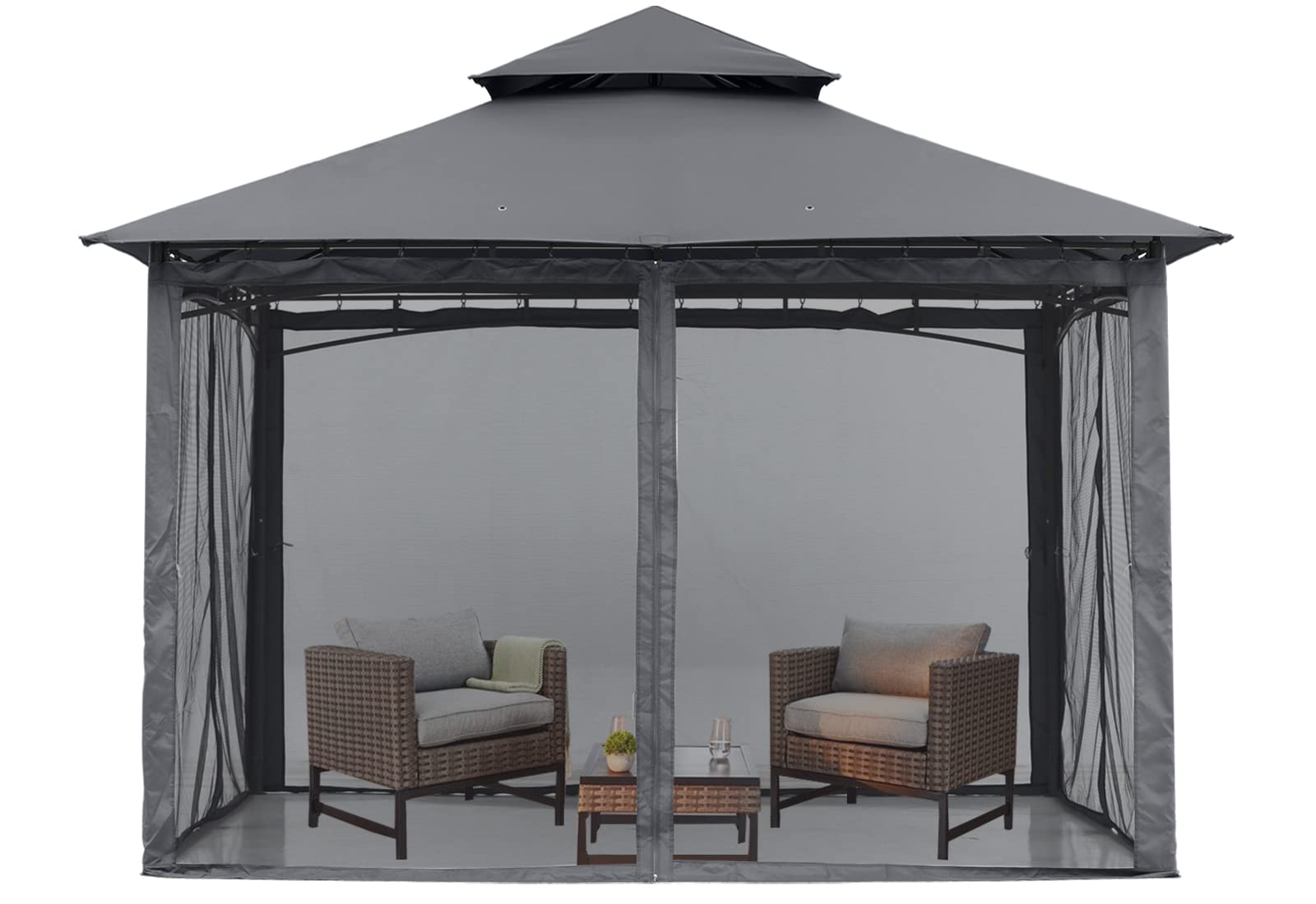 MASTERCANOPY Outdoor Garden Gazebo for Patios with Stable Steel Frame and Netting Walls (8x8,Dark Gray) - WoodArtSupply