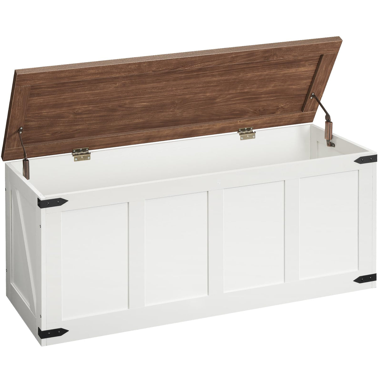 HOOBRO Storage Bench, 47.2”Toy Box Organizer with Safety Hinges, Farmhouse Wooden Storage Chest, for Hallway, Bedroom, Living Room, White and Walnut WH520CW01 HOOBRO