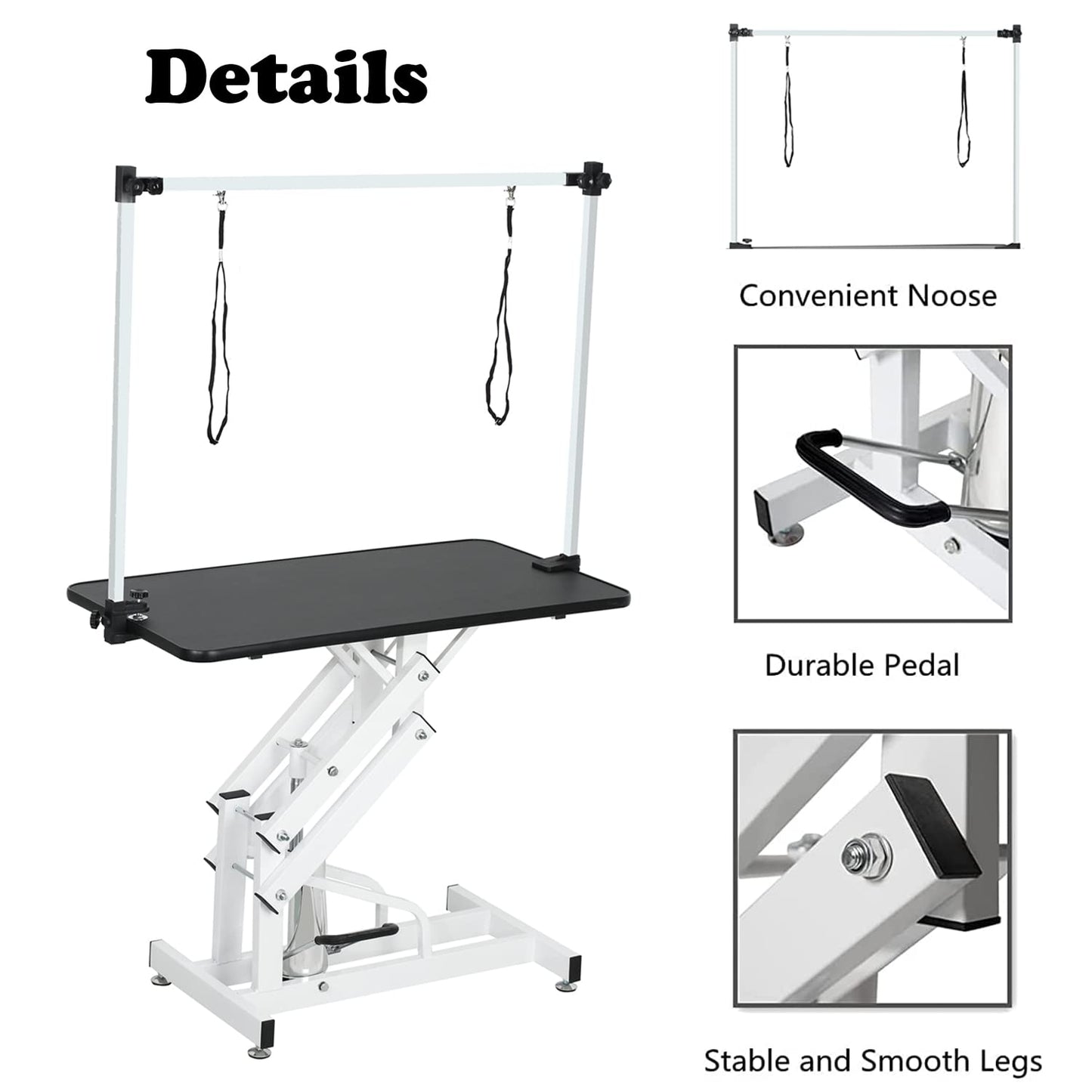 JINTANGLI PET Hydraulic Pet Dog Grooming Table for Dogs & Cats, Heavy Duty Large Groomming Table with Adjustable Arm Noose, Maximum Capacity Up to 300lbs, 42.5inch, Black