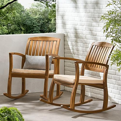 Christopher Knight Home Selma Acacia Rocking Chairs with Cushions, 2-Pcs Set, Teak Finish - WoodArtSupply