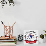 Patriotic Sign Independence Day Decoration Happy 4th of July Decor Wooden Box Sign Desk Decoration Square Wood Sign Wood Block Plaque Box Sign for Shelf Home 5 x 5 Inches YXSEZ