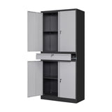 STANI Metal Garage Storage Cabinets with Drawer, 4 Doors Tool Storage Cabinet with 2 Adjustable Shelves, 71"-Lock Steel Locking Cabinet for Garage Utility Room Home Office (Black Grey, 0 Wheel-71 H) STANI