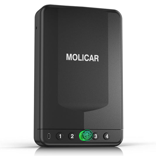 MOLICAR Car Gun Safe, Small Biometric Gun Safe for Handgun, Portable Fingerprint Quick Access Pistol Safe for Nightstand Bedside