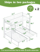 HKOLIE Twin Over Twin & Bunk Beds for 3, Triple Bunk Bed for 3 with Guardrails, Ladder & Upper-Bed Platform, for Children, Teens, Adults, No Box Spring Needed, White HKOLIE