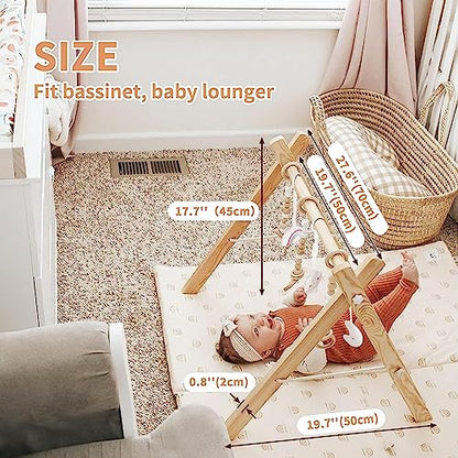 Little Dove Baby Play Gym Wooden Baby Gym with 6 Toys Foldable Play Gym Frame Activity Gym Hanging Bar Baby Toy White
