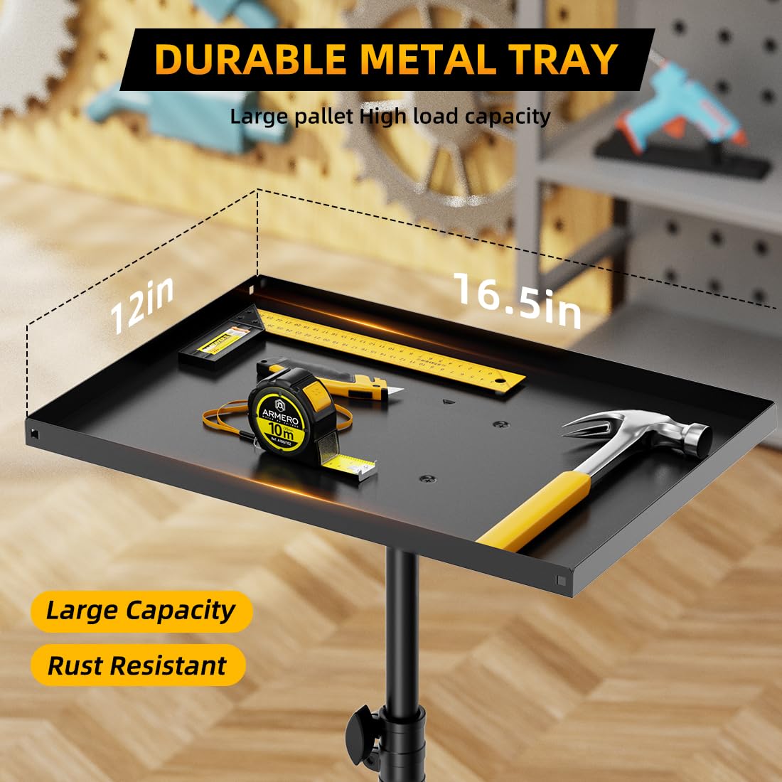 Rolling Tool Cart with Magnetic Strip, Mobile Work Table Rolling Tool Tray with Wheels Height Adjustable Tool Table Rolling Utility Cart Mechanic Cart Tool Storage Organizer for Garage, Bike Work Shop Gaoymsym