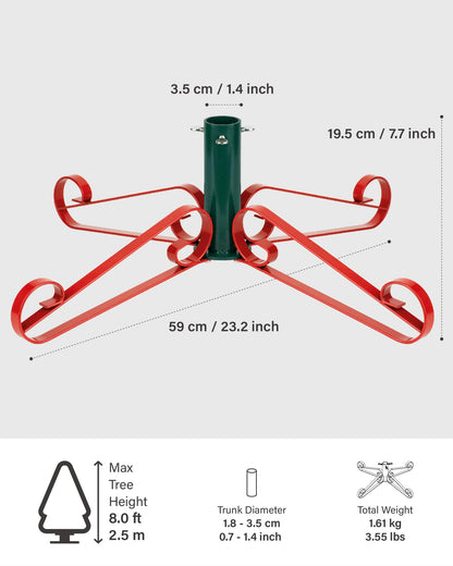 Christmas Tree Stand for Artificial Trees 4 to 8 Foot Christmas Fake Tree Holder for Green & Red Indoor Outdoor Party Christmas Tree Ornaments Fits Up to 1.4" Xmas Tree Trunks