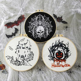 Armindou Halloween Embroidery Starter Kits for Beginners Adults, Stamped Cross Stitch Kit for Adult Beginner, Needlepoint Hand Embroidery Kit with Pattern, 3 Embroidery Hoop, 3 Set Embroidery Supplies