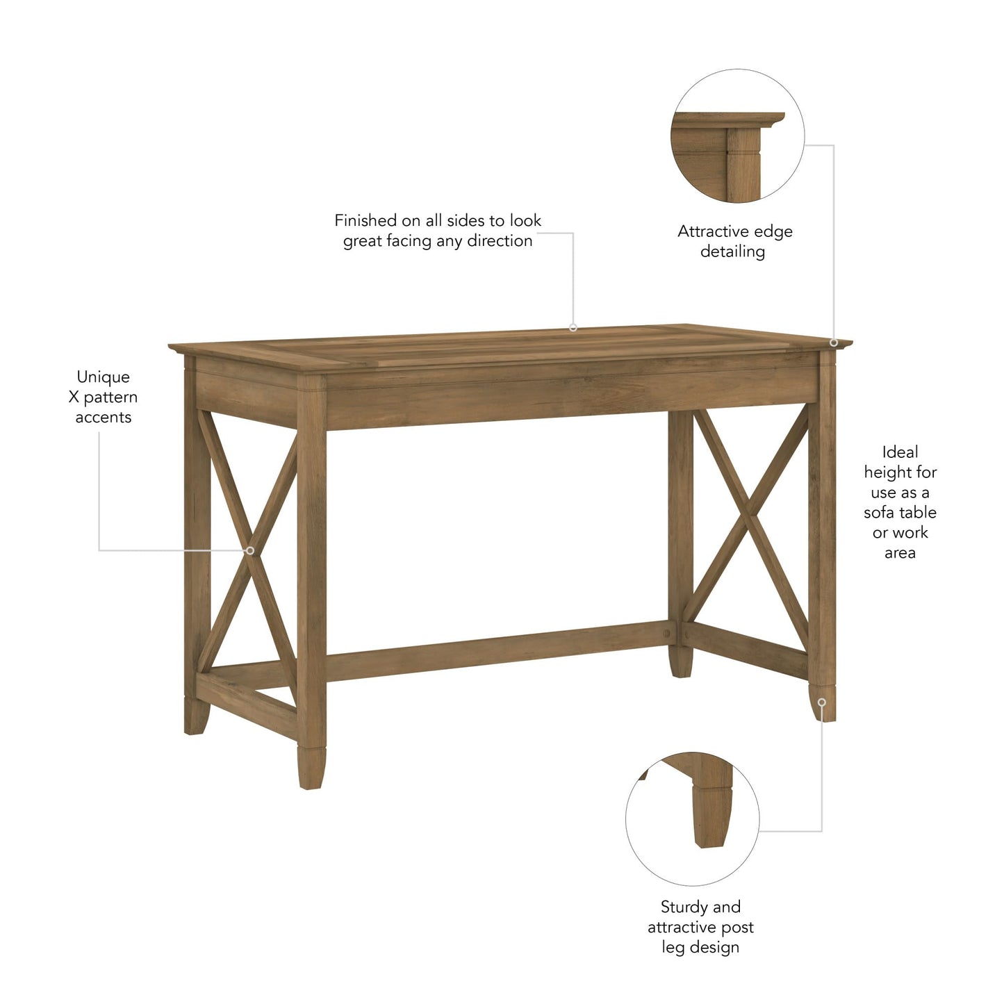 Bush Furniture Key West 48W Writing Desk in Reclaimed Pine - WoodArtSupply