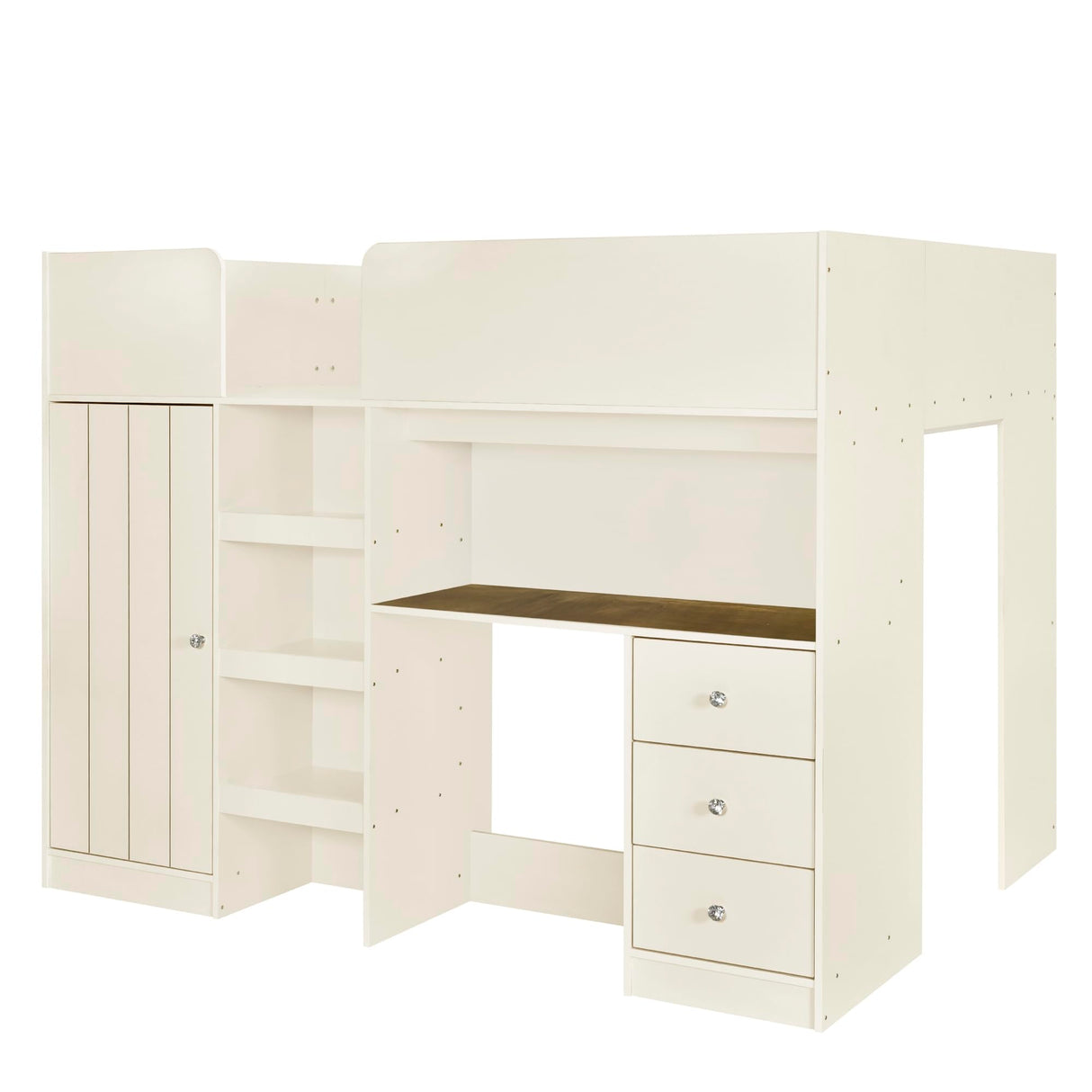 Wood Full Size Loft Bed with Built-in Wardrobe, Desk, Storage Shelves and Drawers,for Kids Teens Adults Bedroom Brabrety