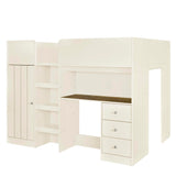 Wood Full Size Loft Bed with Built-in Wardrobe, Desk, Storage Shelves and Drawers,for Kids Teens Adults Bedroom Brabrety