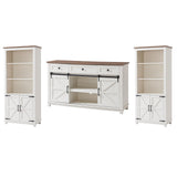 AMERLIFE TV Stand with Set of 2 Bookcases, Farmhouse Entertainment Center for 65 Inch Television with Sliding Barn Doors & Storage Drawers, for Living Room, Bedroom, Rustic White AMERLIFE