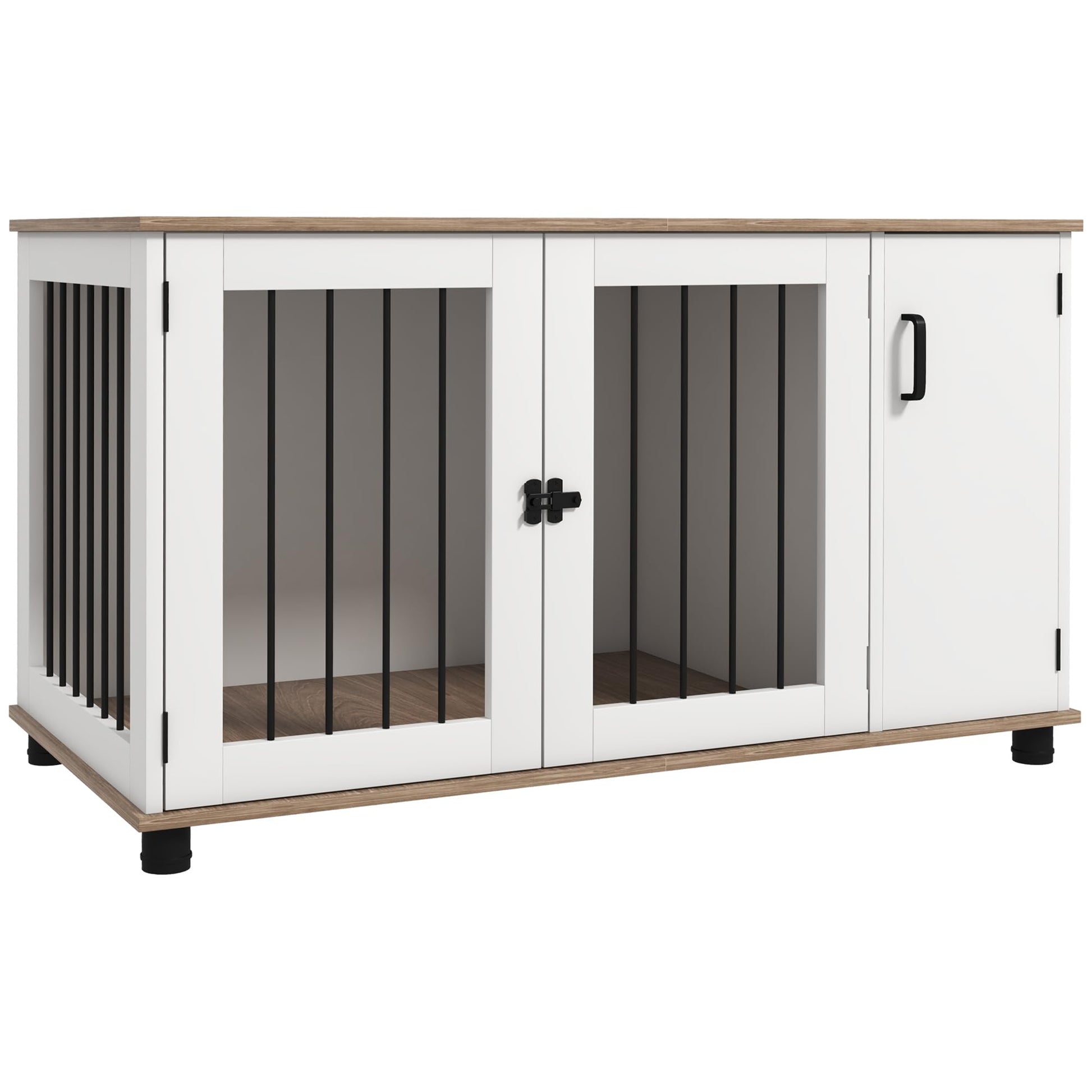 PawHut Dog Crate Furniture Side End Table with Storage, Dog Kennel Furniture Indoor with Double Doors for Medium and Large Dogs, Walnut - WoodArtSupply