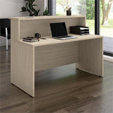 Bush Business Furniture Arrive 60W x 30D Reception Desk with Shelf in Natural Elm, Modern Receptionist Station for Office Waiting Room Bush Furniture