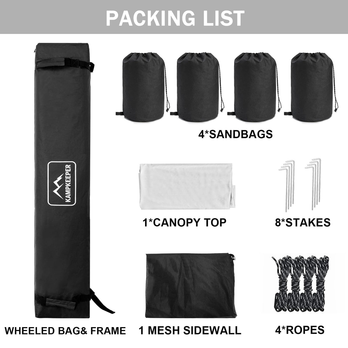 KAMPKEEPER Outdoor 10'x10' Pop Up Screened Canopy Tent with Netting Mesh Walls,4 Sandbags,1 Roller Bag (White Vented Top KAMPKEEPER