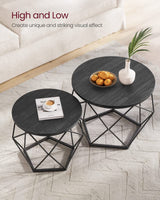 VASAGLE Small Coffee Table Set of 2, Round Coffee Table with Steel Frame, Side End Table for Living Room, Bedroom, Office, Charcoal Gray and Ink Black VASAGLE