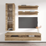 Meble Furniture Fly H2 35TV Stand - Wall-Mounted Entertainment Center Console for Bedroom & Living Room - Modern TV Floating Entertainment Center with Storage, Shelves, and LED Lights - Oak MEBLE FURNITURE & RUGS
