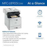Brother MFC‐L8905CDW Business Color Laser All‐in‐One Printer, 7” Touchscreen Display, Duplex Print/Scan, Wireless, White Brother
