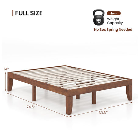 KOMFOTT 14-Inch Brown Cherry Solid Wood Platform Bed Frame with Under-Bed Storage KOMFOTT
