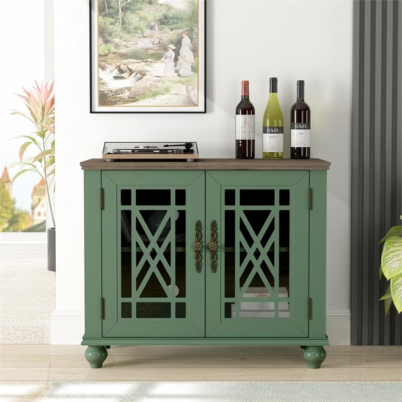 LIVILAND 38" Vintage Style Wood Kitchen Accent Buffet Sideboard Cabinet - Green LIVILAND