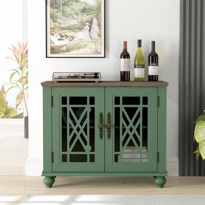 LIVILAND 38" Vintage Style Wood Kitchen Accent Buffet Sideboard Cabinet - Green - WoodArtSupply